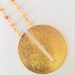 SALE! NEW! "Andante" New Brushed Goldtone Pendant Necklace w/Peach Quartz Beads